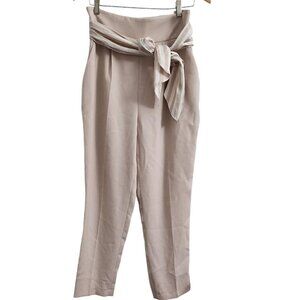 Elisabetta Franchi Trouser Pants XL Cream Straight Leg Belted Scarf High Rise 46